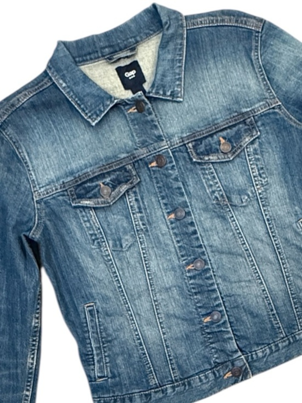 GAP Denim Distressed Preppy Blue Jean Jacket Size M